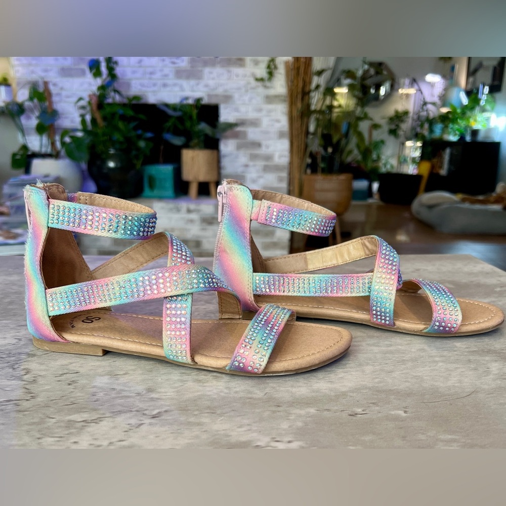 Bling Girls' Gladiator Rainbow Rhinestone Sandals size 3